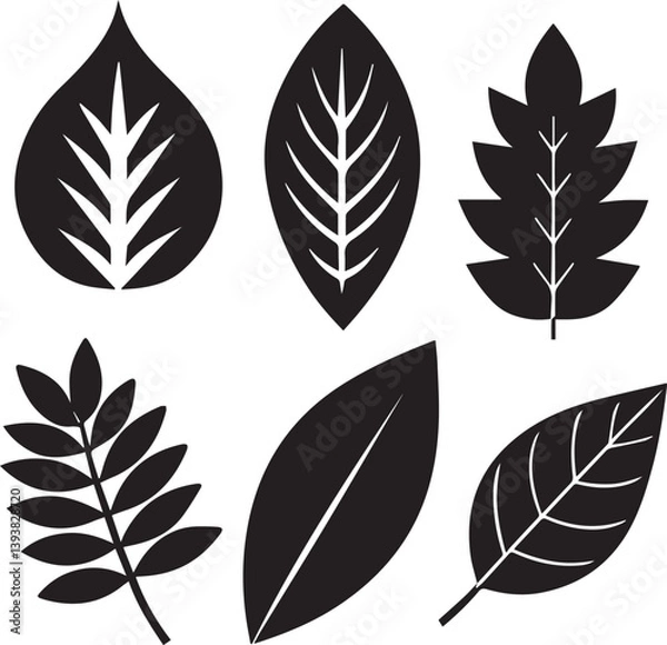 Fototapeta set of leaves, set of leaves vector illustration, set of leaves silhouette vector black and white