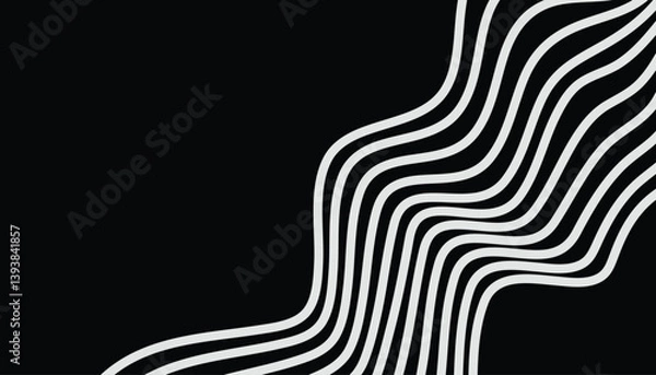 Fototapeta Minimalist wave design with thick gray strokes on black base
