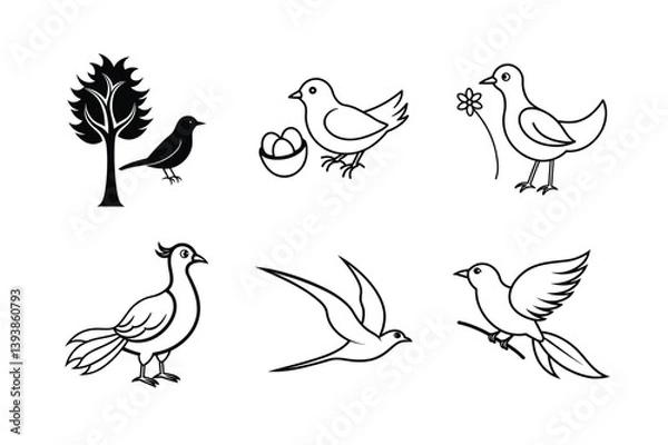 Fototapeta Minimal Bird Line Art Vector Collection