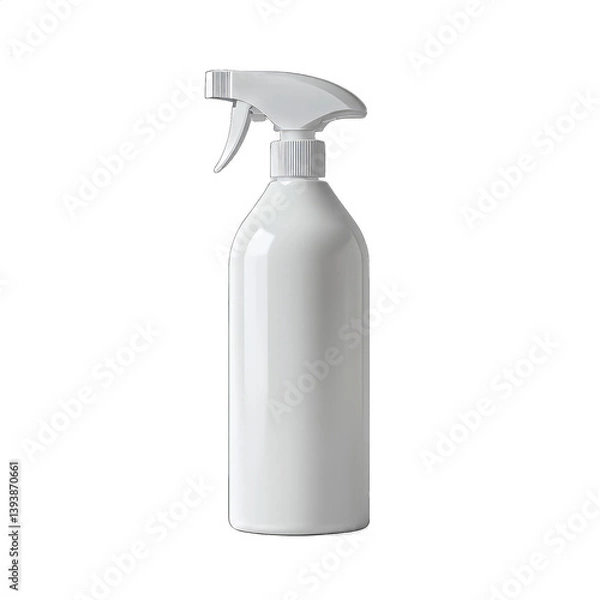 Fototapeta White spray bottle with a trigger nozzle standing against a plain background, ideal for cleaning use