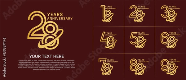 Fototapeta Anniversary logo type set with double line number. golden color with swoosh can be use special moment
