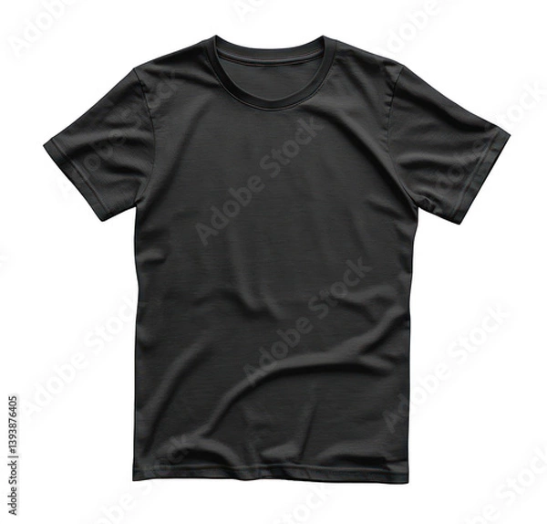 Fototapeta Plain black t-shirt displayed on a transparent background, ideal for showcasing custom designs or fashion concepts