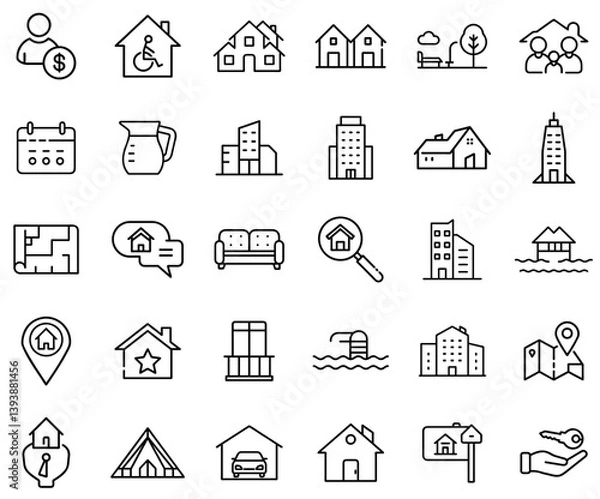 Fototapeta Real Estate and Property Line Icons Set Design