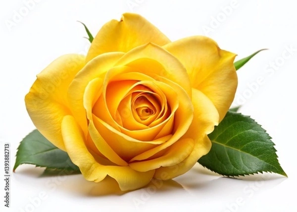 Fototapeta Isolated Single Yellow Rose on White Background with Clipping Path Perfect for Floral Design Wedding Invitations and