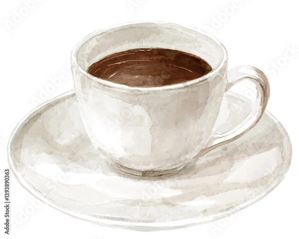 Obraz 白いカップに入ったブラックコーヒーの水彩イラスト