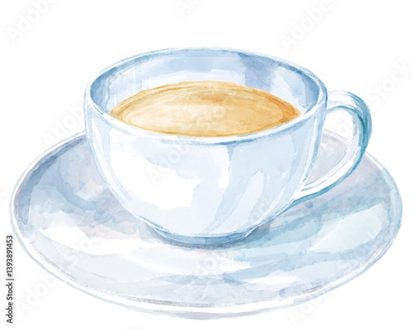 Obraz 水色のティーカップに入ったミルクティーの水彩イラスト