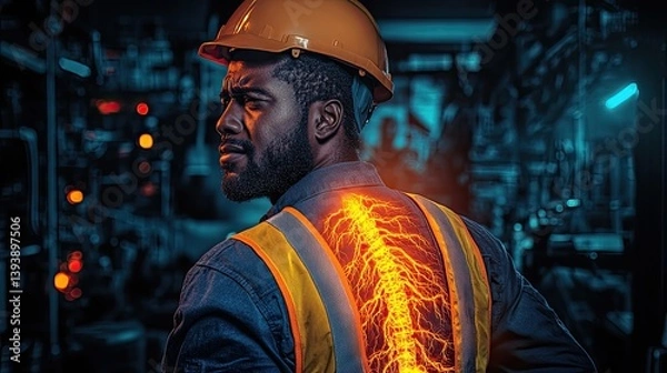 Obraz Worker with glowing spinal pain