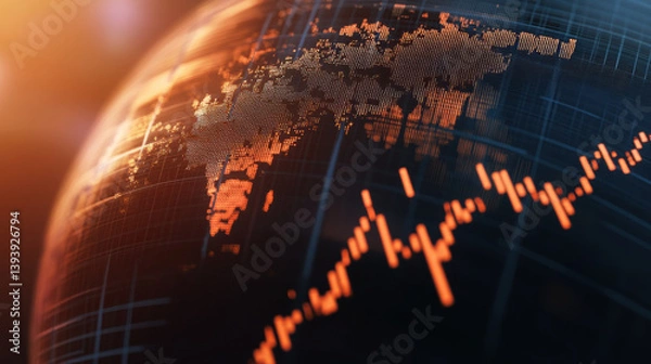 Fototapeta digital globe with financial data lines represents global economy trends