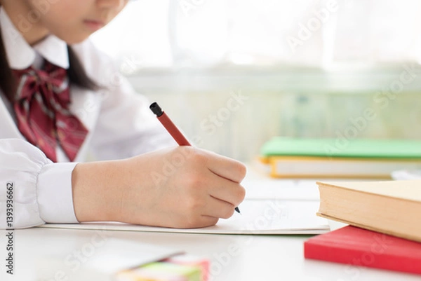 Obraz ノートを使って勉強する女子中学生