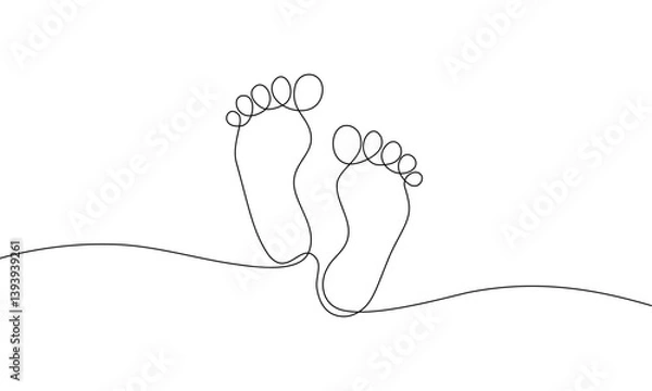 Fototapeta Continuous line drawing of Footprint isolate on white background.
