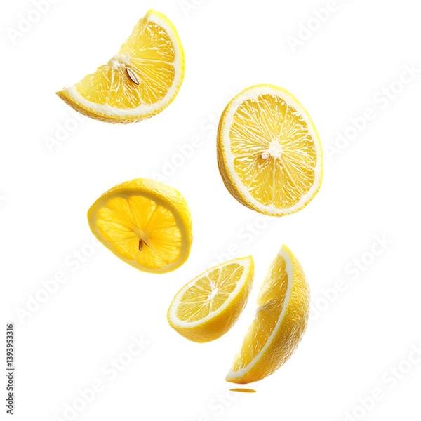 Fototapeta Citron Fruit with half slices falling or floating