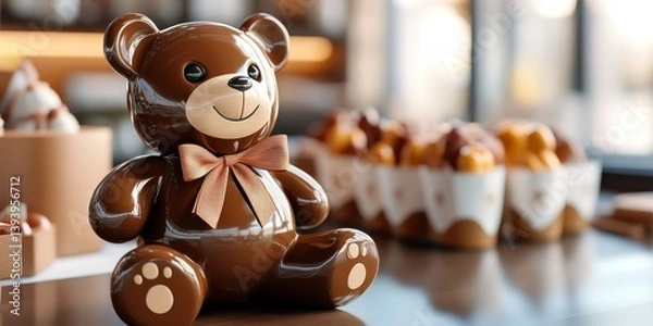 Obraz A 3D chocolate teddy bear with a ribbon, adorable and detailed
