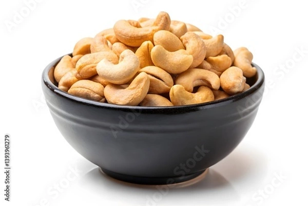 Fototapeta Closeup of a bowl filled with cashew nuts and peanuts, a healthy snack of roasted, salted, and dried nuts, perfect for breakfast or as a nutritious snack