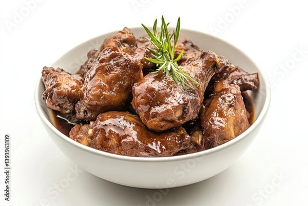 Fototapeta A realistic photo of Slow-Cooked Chicken Adobo, hyper-realistic, isolated on white