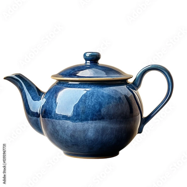 Obraz Blue ceramic teapot isolated on transparent background.