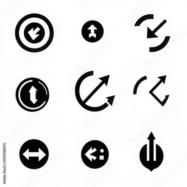 Fototapeta Set of nine different arrow icons on white background