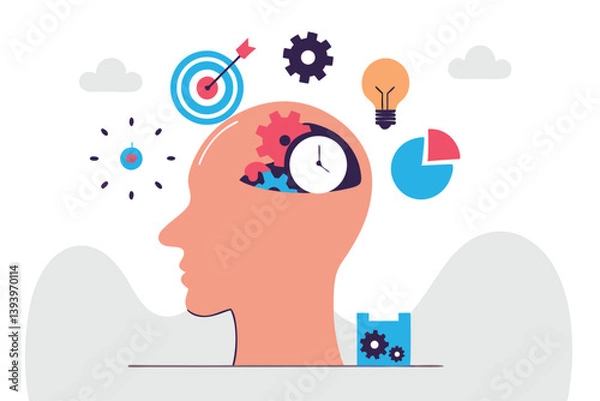 Fototapeta Learn new skills, knowledge or ability to work achieve success, new idea, training or study new skills, upskill or smart thinking, human head brain with skills symbol, creativity, time management.