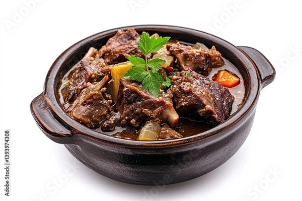 Fototapeta A realistic photo of Slow-Cooked Oxtail Stew, hyper-realistic, isolated on white