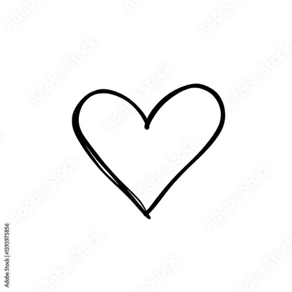 Fototapeta Heart doodle icon in sketchy flat style, simple love symbol drawn on solid white background.