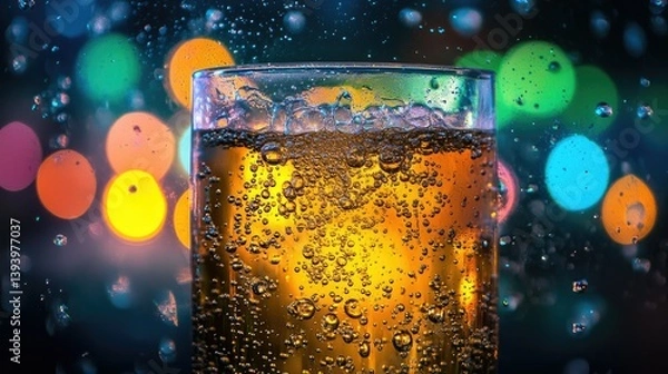 Obraz Refreshing beverage concept with effervescent soda bubbles rising inside a chilled glass of sparkling water
