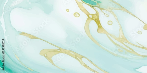 Obraz Abstract Watercolor Art with Soft Aquamarine and Green Washes Blended Together, Accentuated by Fluid Golden Lines and a Beautiful Marbled Paper Texture for an Upscale Aesthetic