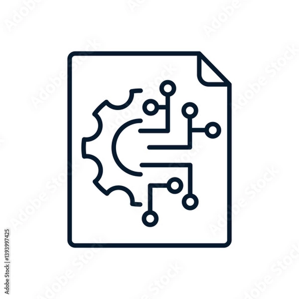 Obraz Document, spine, circles, lines. The concept represents a multifunctional technology for processing, structuring and integrating data. Vector icon isolated on white background.