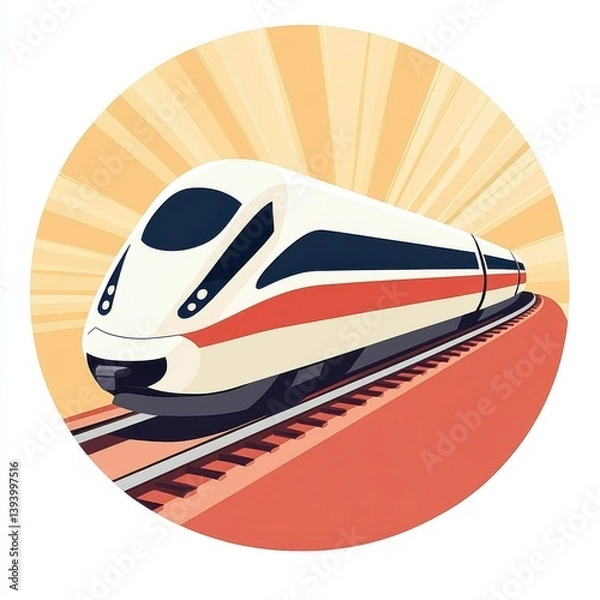 Obraz Public transportation. High Speed Train Illustration with Sunburst Background