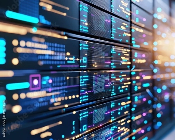 Fototapeta A futuristic supercomputer visualizing AI learning through microprocessors,Transition to Microprocessors