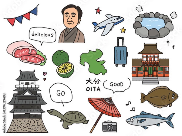 Obraz 大分の手描きイラストセット