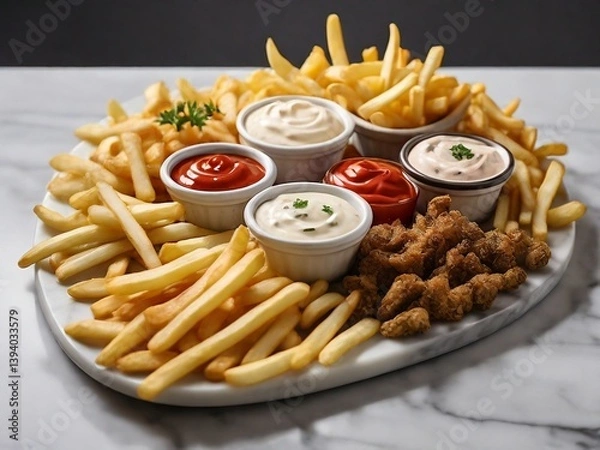 Fototapeta Combo set of french fries and ketchup dip.