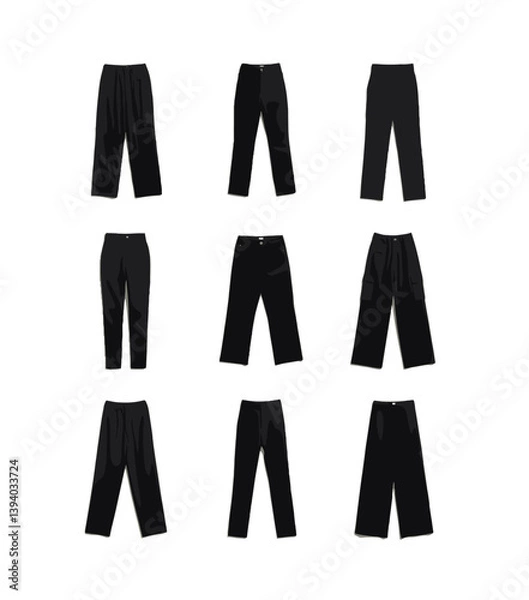 Fototapeta pants mockup, cloths mockup, silhouette mockups, mockups, digital, vector mockups, clothes, clothing, fashion, shirt, vector, pants, jacket, jeans, dress, illustration, suit, wear, set, design, style,