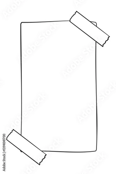 Fototapeta Hand drawn memo paper sheet, sticky note, reminder, to do list, sticky tape. Bullet journal elements in line art doodle style.