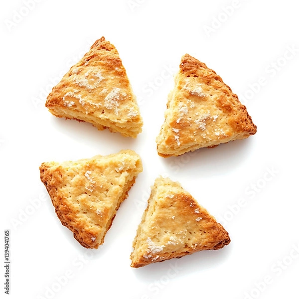 Fototapeta Buttery and golden scones with a slightly crisp crust soft crumbly interior, isolated white background, modern art style