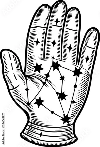Obraz astral palmistry hand illustration with celestial constellations and stars in cosmic art design