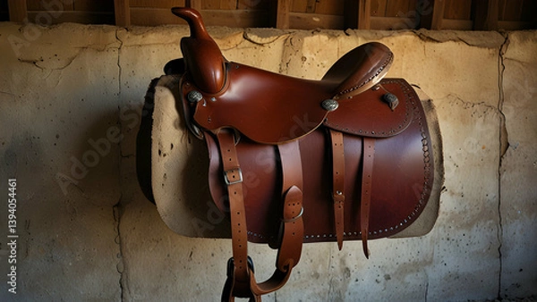 Fototapeta Elegant Leather Saddle in Rustic Charm