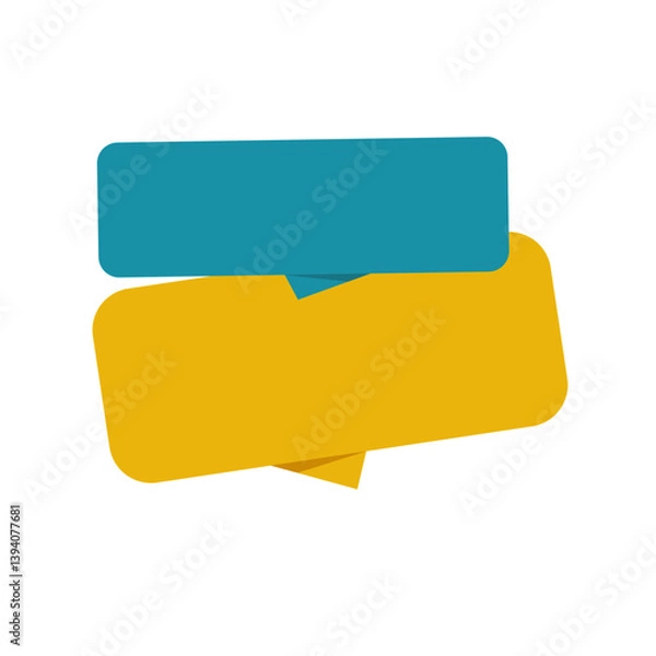 Fototapeta minimalist logo with two overlapping speech bubbles in blue and yellow, symbolizing communication, dialogue, or customer support