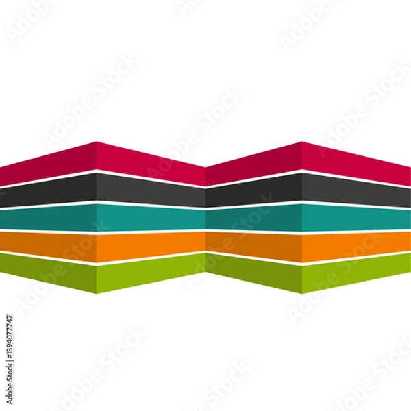 Fototapeta abstract geometric logo with colorful layered zigzag shapes, 3D perspective, modern symmetrical design on white background