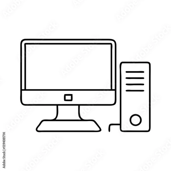 Fototapeta desktop computer icon, desktop computer line art - simple line art of desktop computer, perfect for desktop computer logos and icons