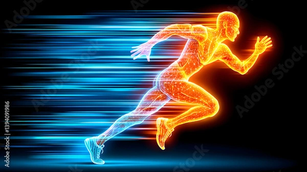Fototapeta Energetic runner, anatomical structure, motion blur, speed, power