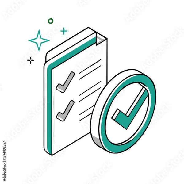 Fototapeta Task Completion Checkmark Icon for Project Management Apps, Productivity Tools, Educational Materials, To-Do Lists, and Quality Assurance Documentation