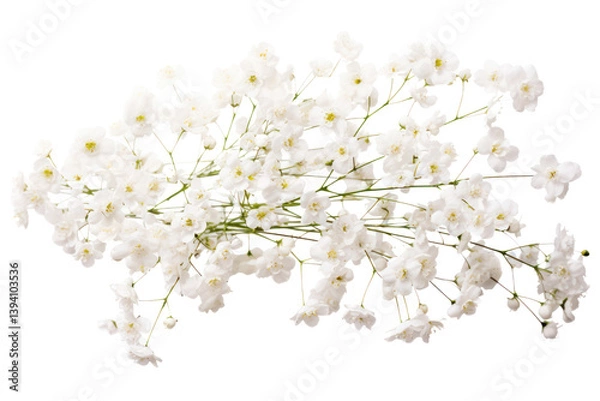 Fototapeta Delicate dry Gypsophila flowers arranged in a natural, loose cluster with small isolated on white background-