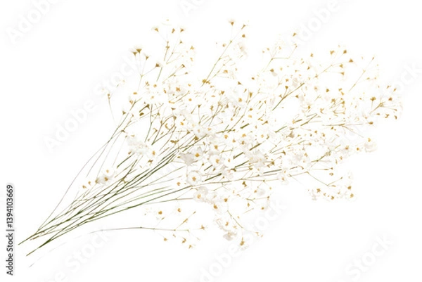 Fototapeta Delicate dry Gypsophila flowers arranged in a natural, loose cluster with small isolated on white background-