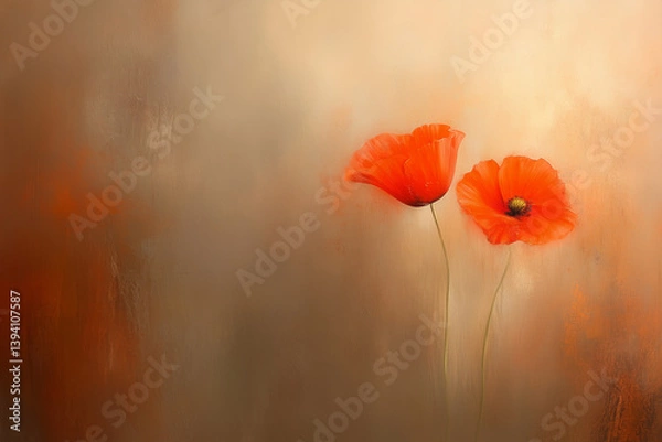 Obraz 美しいぼかしの背景で、二輪のポピーのクローズアップ。アート的表現。