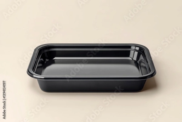 Fototapeta Displaying an Empty Black Plastic Food Container on a Neutral Surface