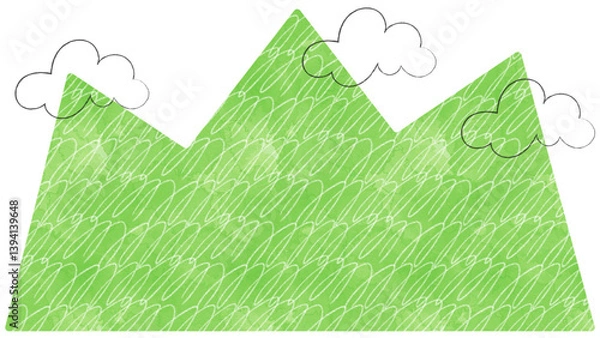 Obraz Mountain Frame-7　ウォーターカラーのフレーム。山と雲の背景。自然の背景、飾り枠。webコンテンツの壁紙。