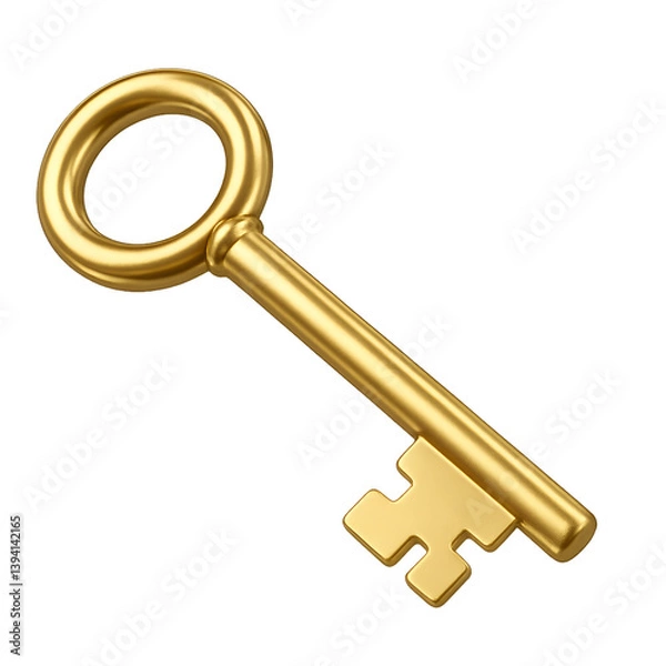 Obraz Golden key isolated on a white  transparent background PNG