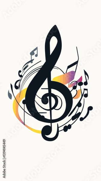 Fototapeta Abstract Minimalist Music Note Artwork with Colorful Accents for Creative Designs