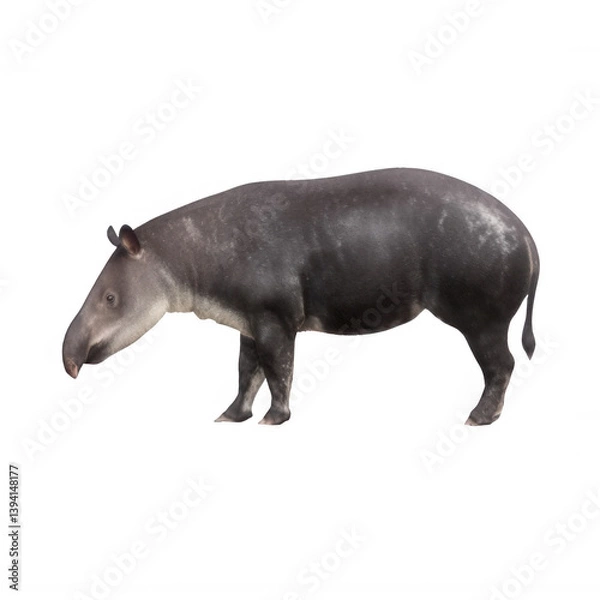 Fototapeta Realistic Tapir Side View on White Background Transparent Background