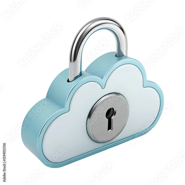Fototapeta "3D Cloud-Shaped Padlock – Light Blue Cloud with Silver Metallic Lock for Secure Cloud Storage Concept