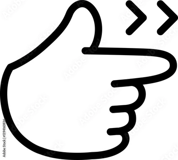 Fototapeta Pointing hand right, index finger, Click button right Cute Cartoon Hand Logo Icons Outline Black color, Chubby finger emoji sticker sign symbol, editable stroke.	
